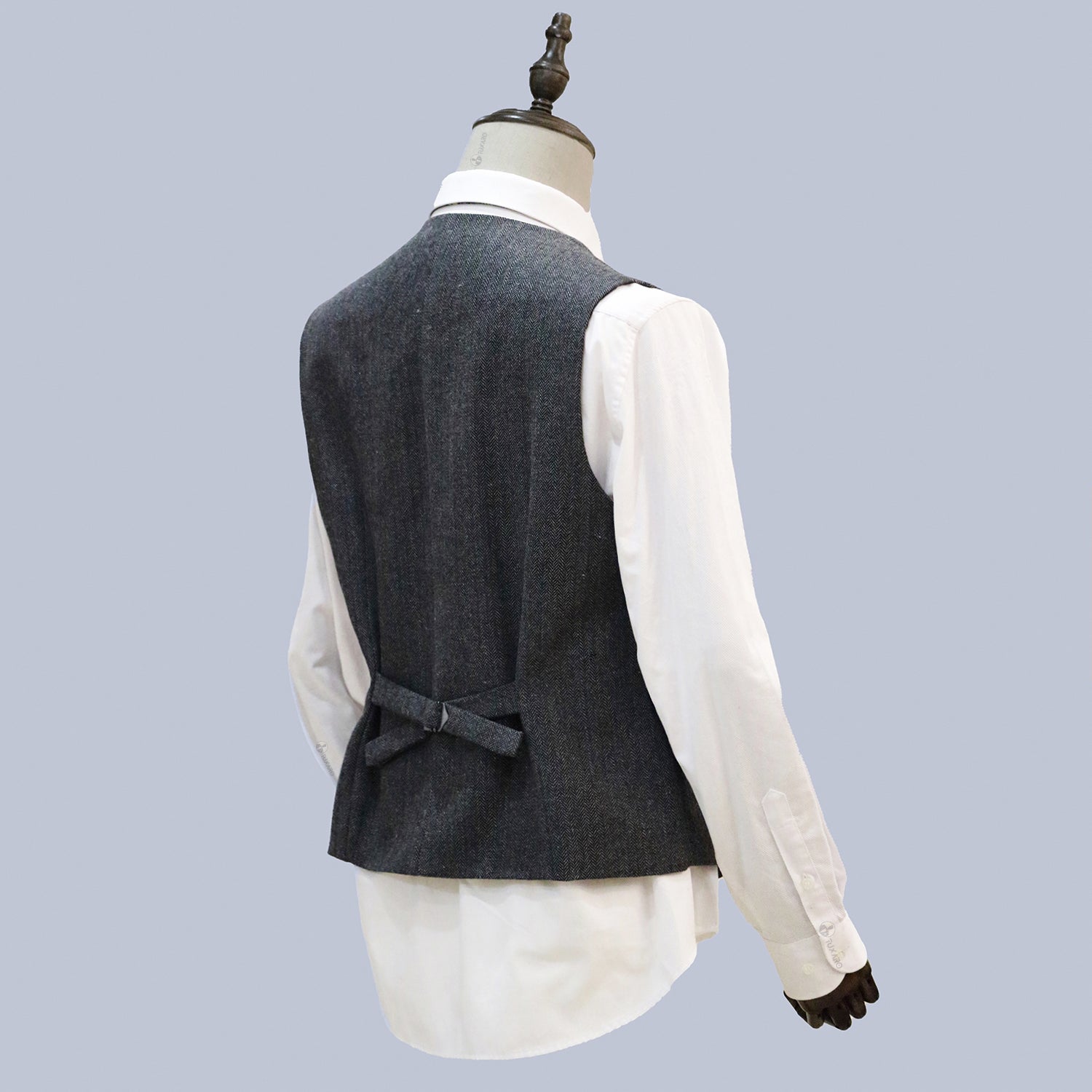 3 Piece Grey Retro Herringbone Tweed Notch Lapel Suit