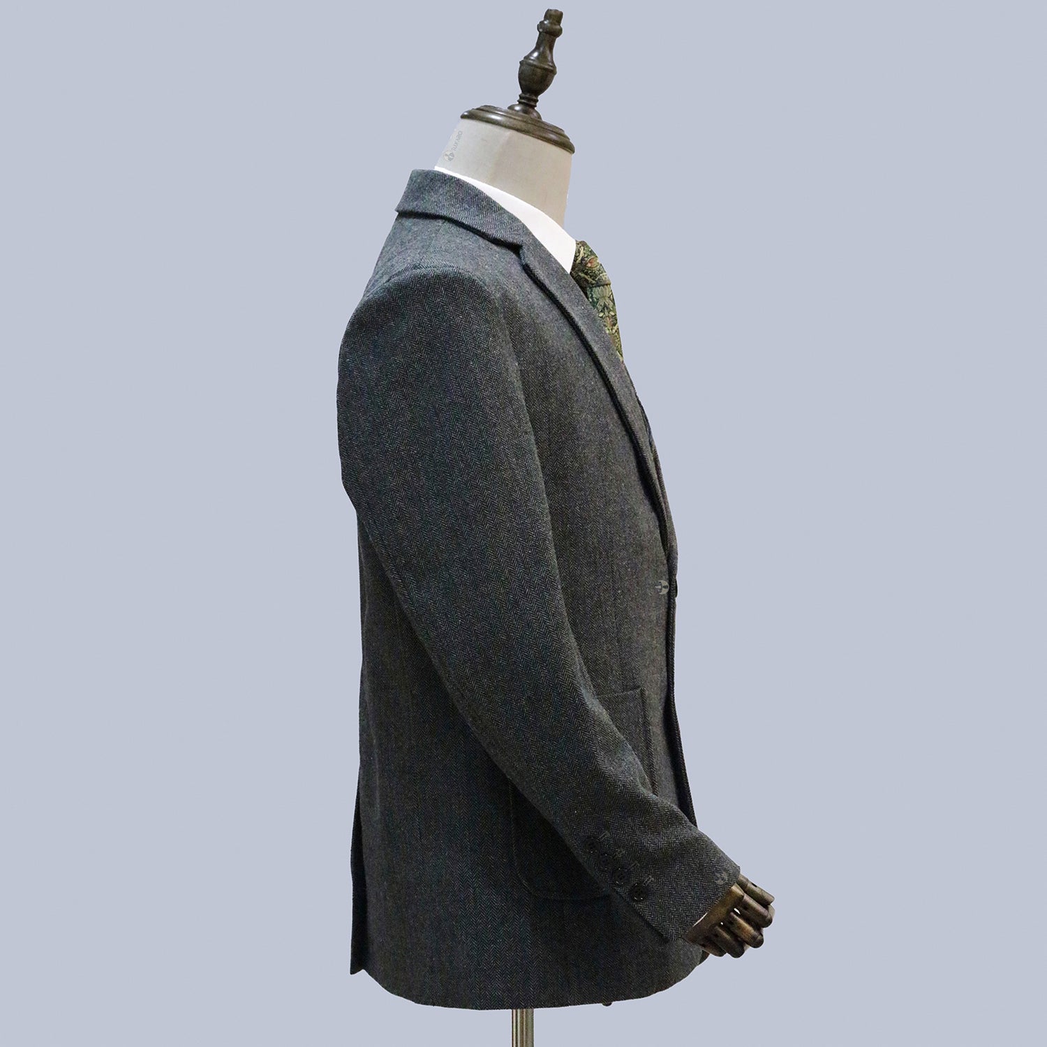 3 Piece Grey Retro Herringbone Tweed Notch Lapel Suit