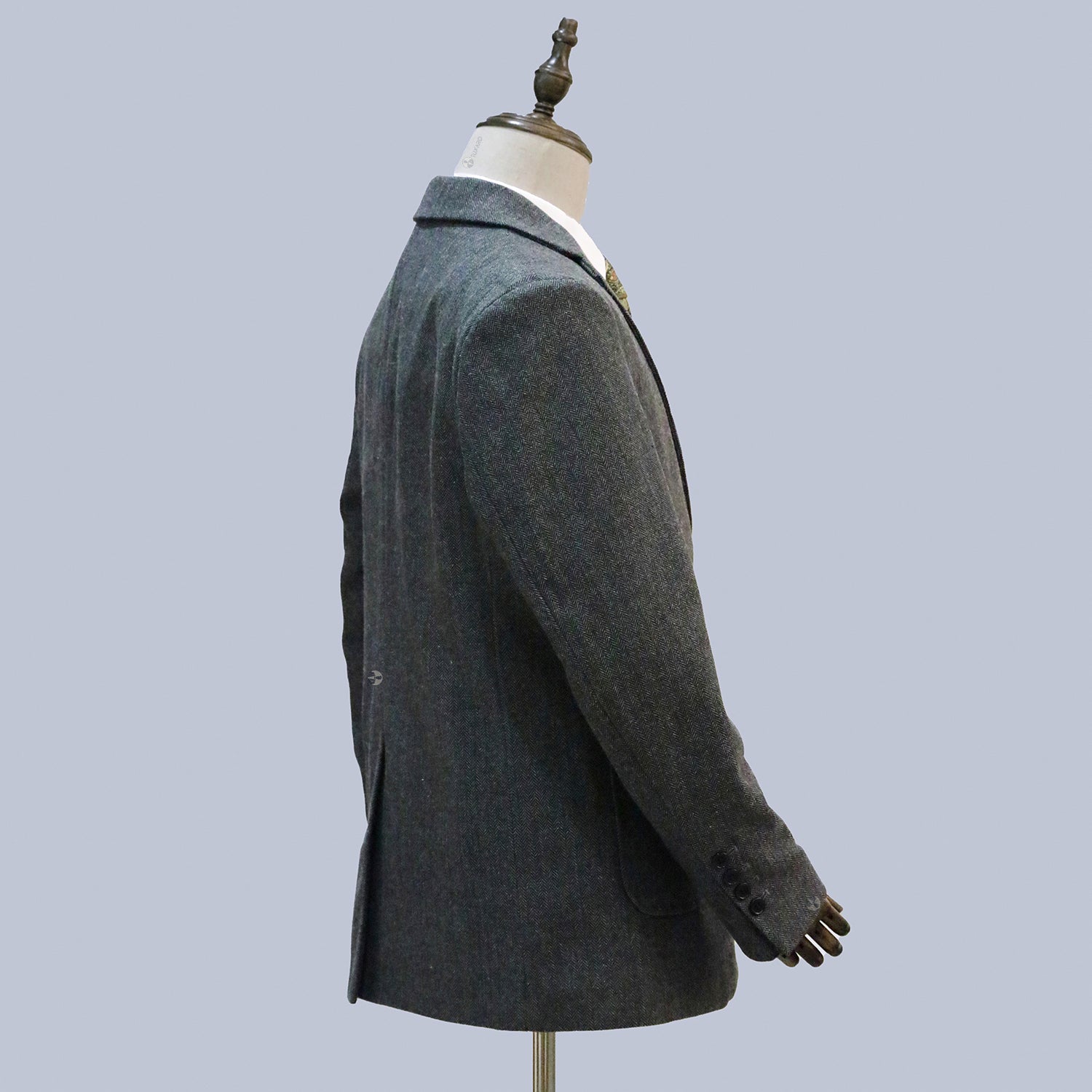 3 Piece Grey Retro Herringbone Tweed Notch Lapel Suit