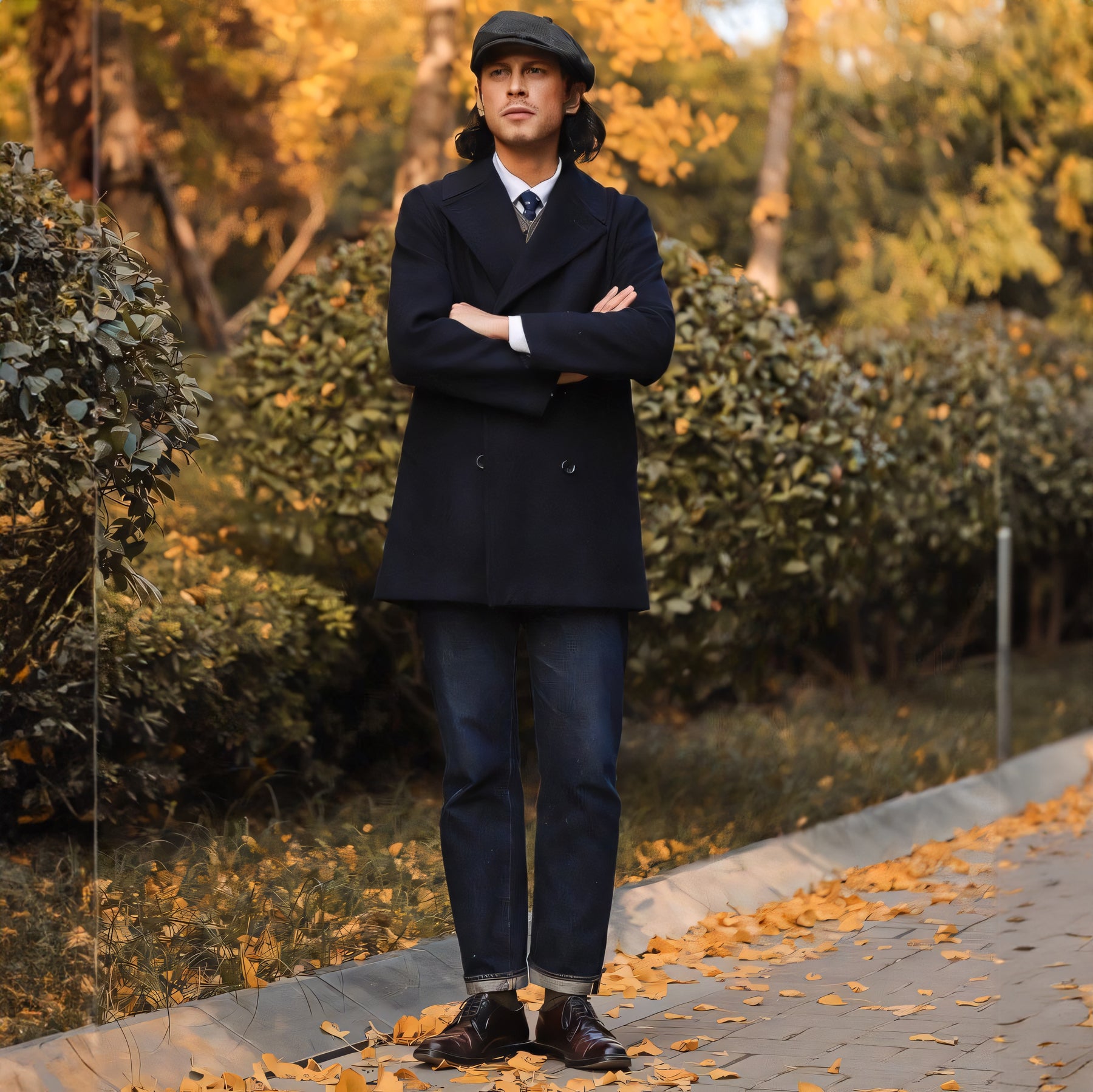 Men's Vintage Double Breasted Mid-Long Slim Fit Pea Coat