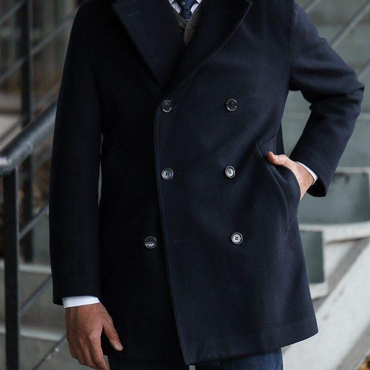 Men's Vintage Double Breasted Mid-Long Slim Fit Pea Coat