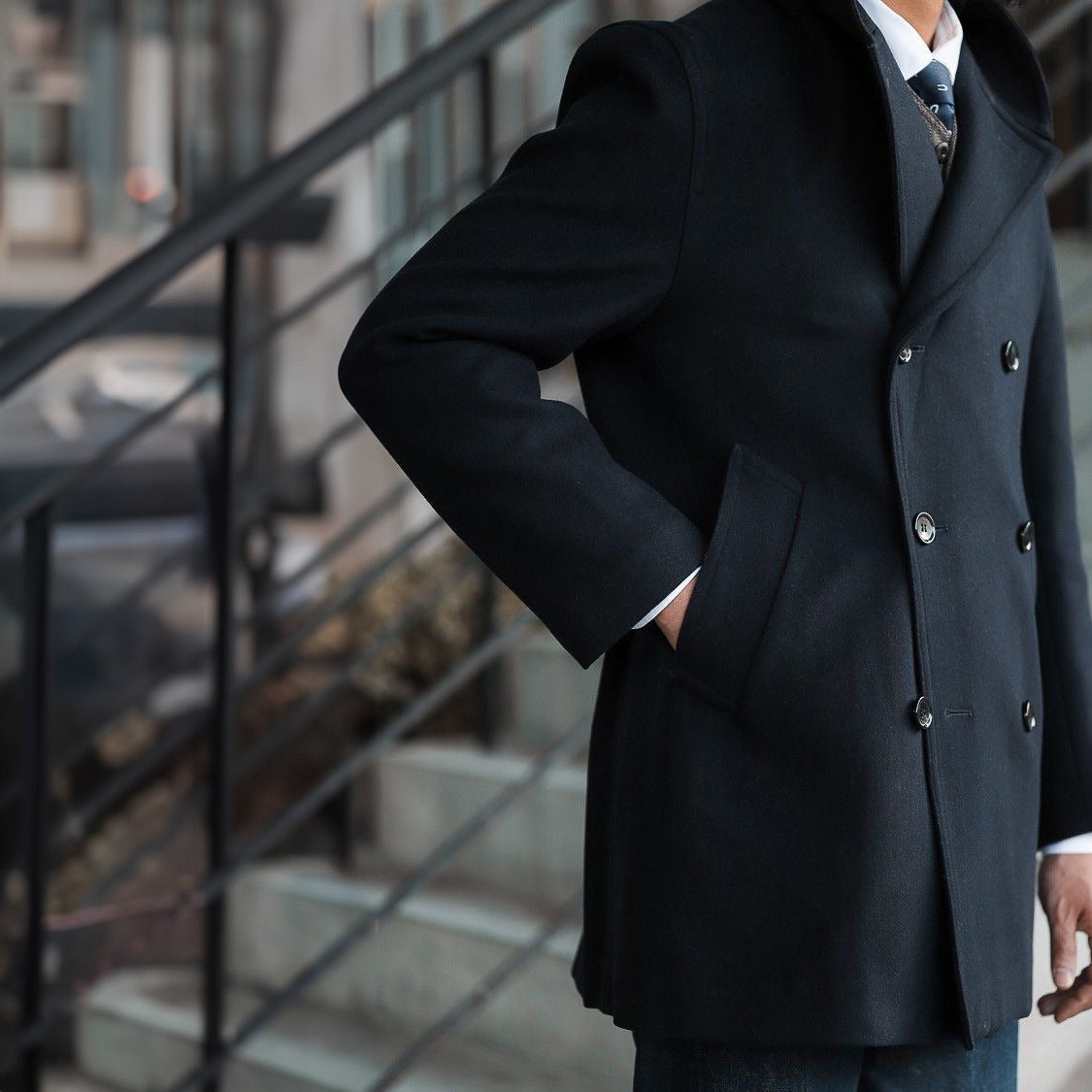 Men's Vintage Double Breasted Mid-Long Slim Fit Pea Coat