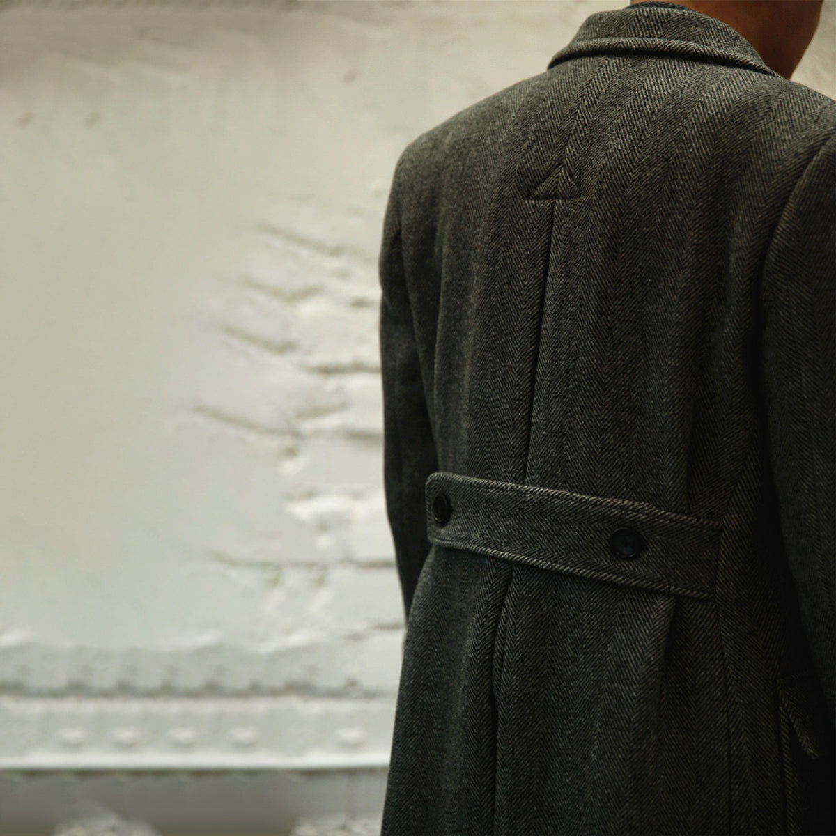 Men's Army Green Tweed Herringbone Overcoat