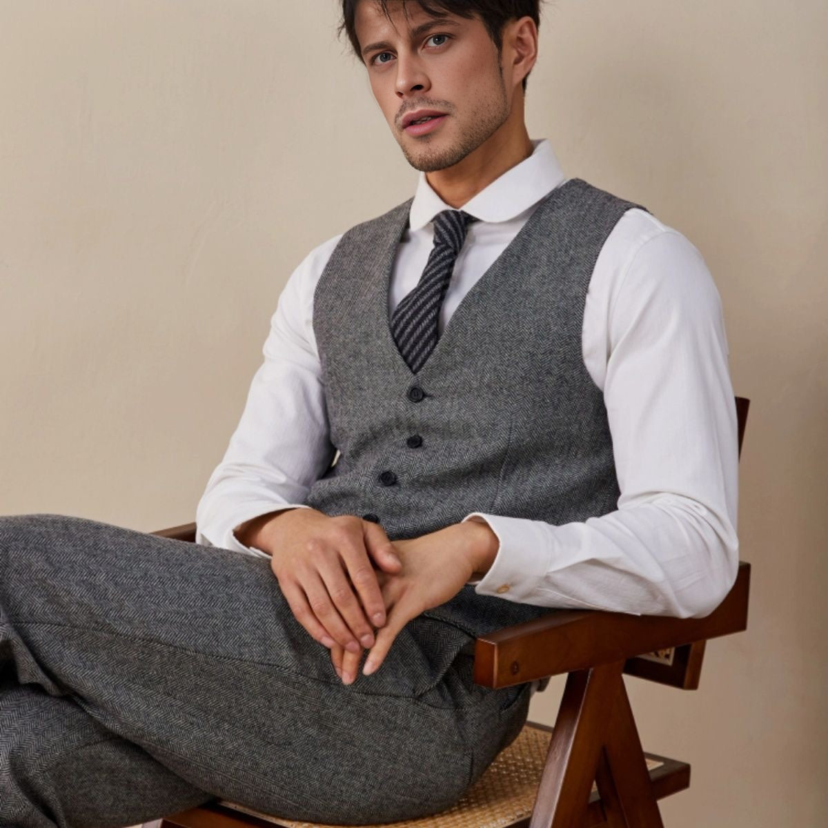 Men's Wool Tweed Herringbone Vintage Waistcoat