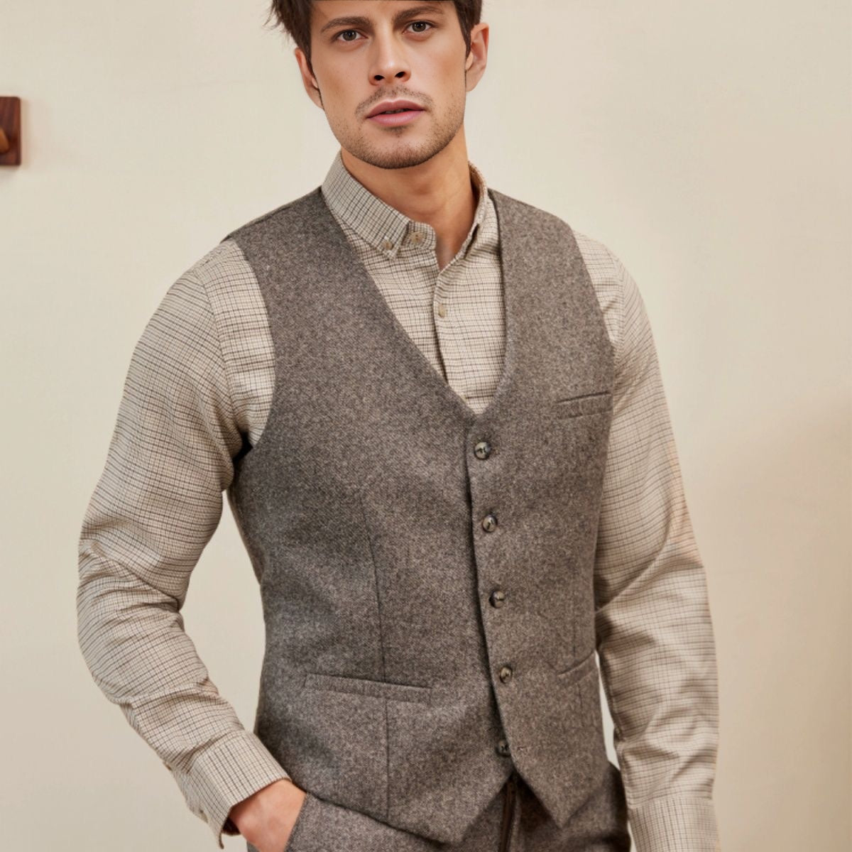 Men's Wool Tweed Herringbone Vintage Waistcoat