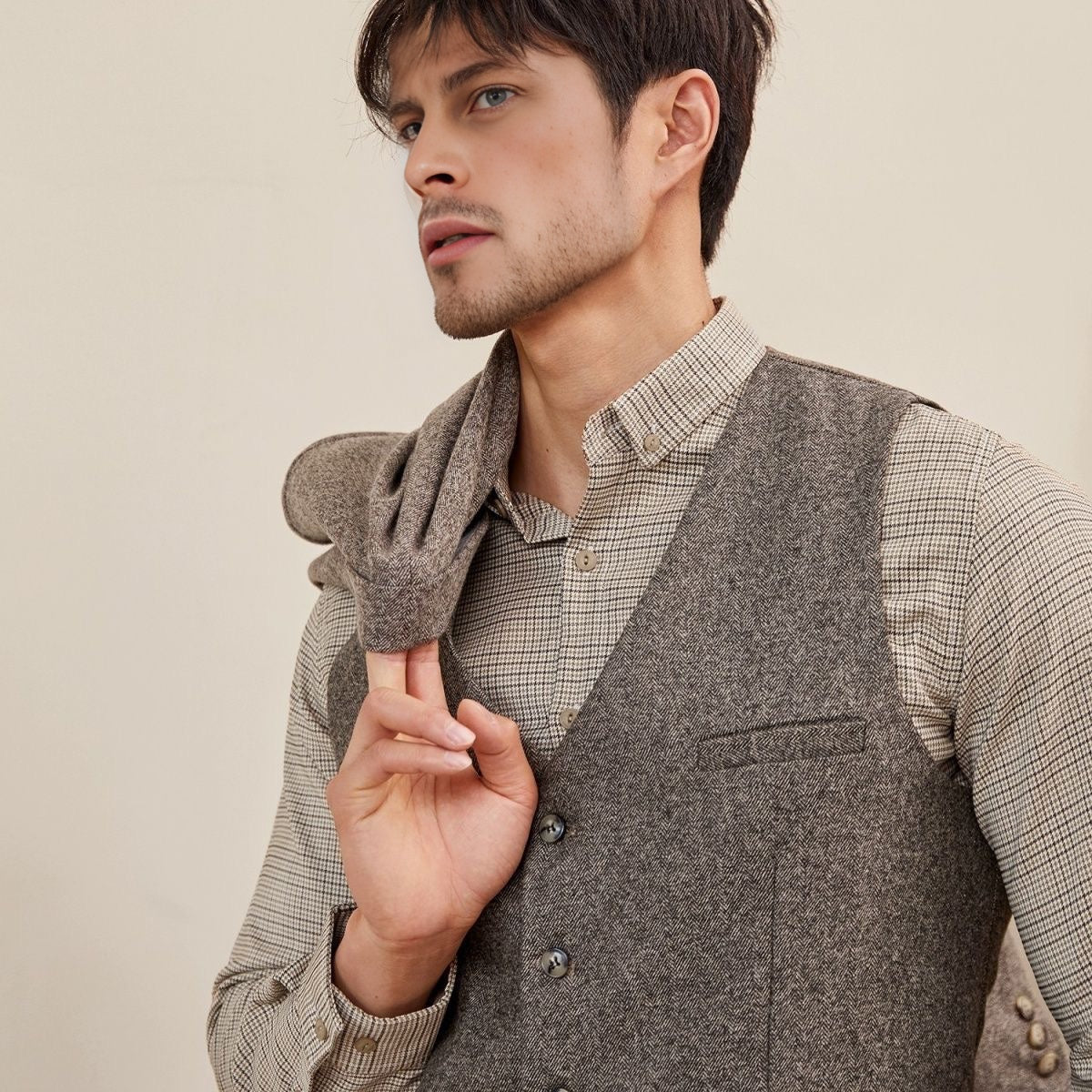 Men's Wool Tweed Herringbone Vintage Waistcoat