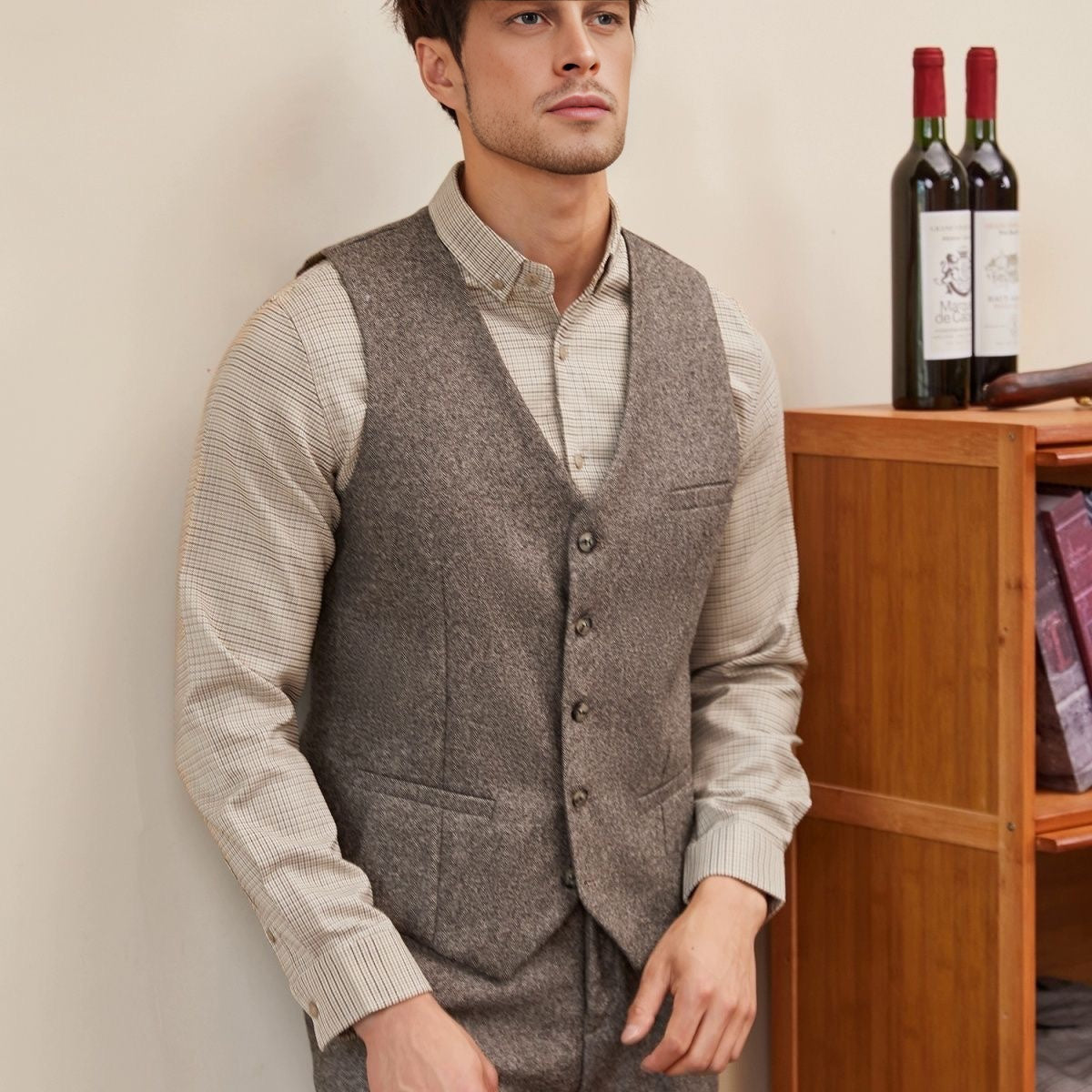 Men's Wool Tweed Herringbone Vintage Waistcoat