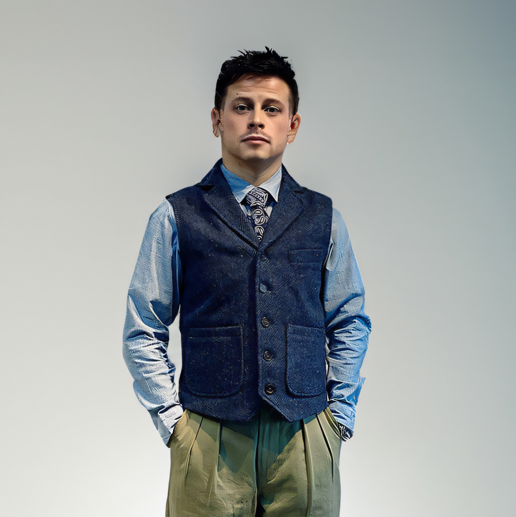 Men's Vintage Rough Tweed Navy Blue Vest Notch Lapel Thickened Waistcoat