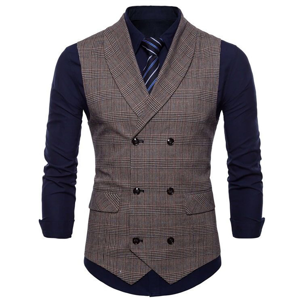 Men's Shawl Collar Houndstooth Retro Notch Lapel Formal Double Breasted Waistcoat