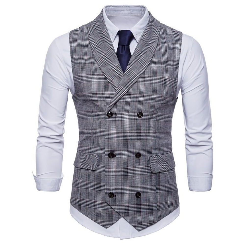 Men's Shawl Collar Houndstooth Retro Notch Lapel Formal Double Breasted Waistcoat