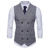 Men's Shawl Collar Houndstooth Retro Notch Lapel Formal Double Breasted Waistcoat