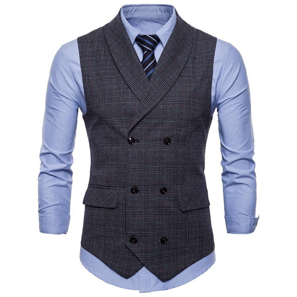 Men's Shawl Collar Houndstooth Retro Notch Lapel Formal Double Breasted Waistcoat
