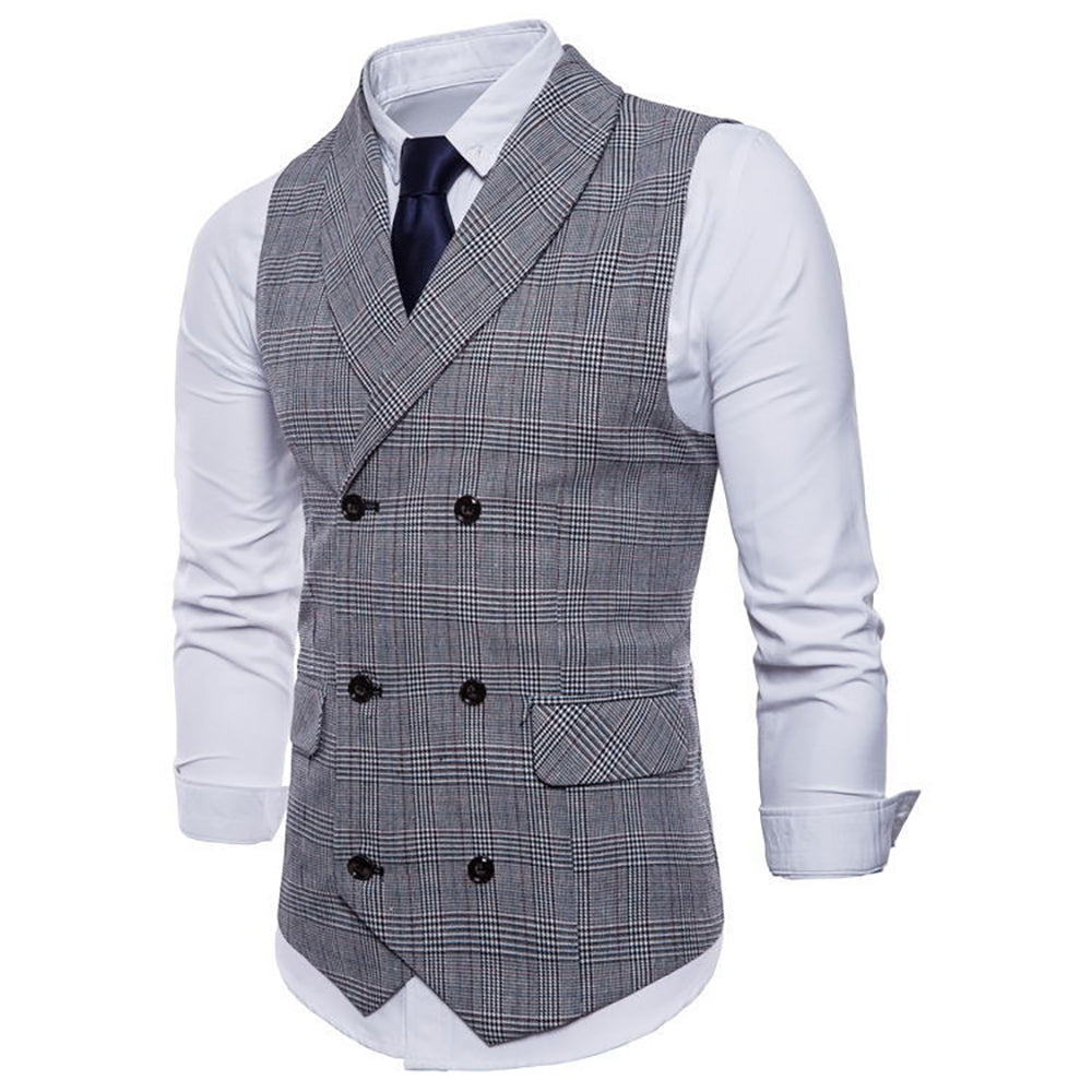 Men's Shawl Collar Houndstooth Retro Notch Lapel Formal Double Breasted Waistcoat