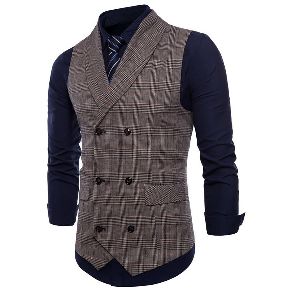 Men's Shawl Collar Houndstooth Retro Notch Lapel Formal Double Breasted Waistcoat