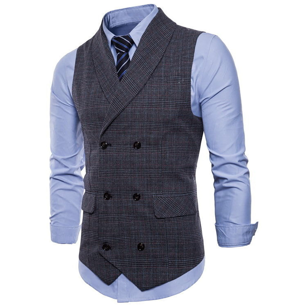 Men's Shawl Collar Houndstooth Retro Notch Lapel Formal Double Breasted Waistcoat