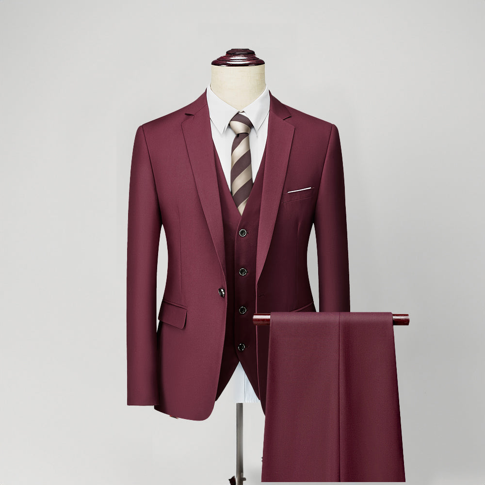 Men's 3 Pieces Suit Slim Fit Peak Lapel Burgundy Wedding Tuxedo
