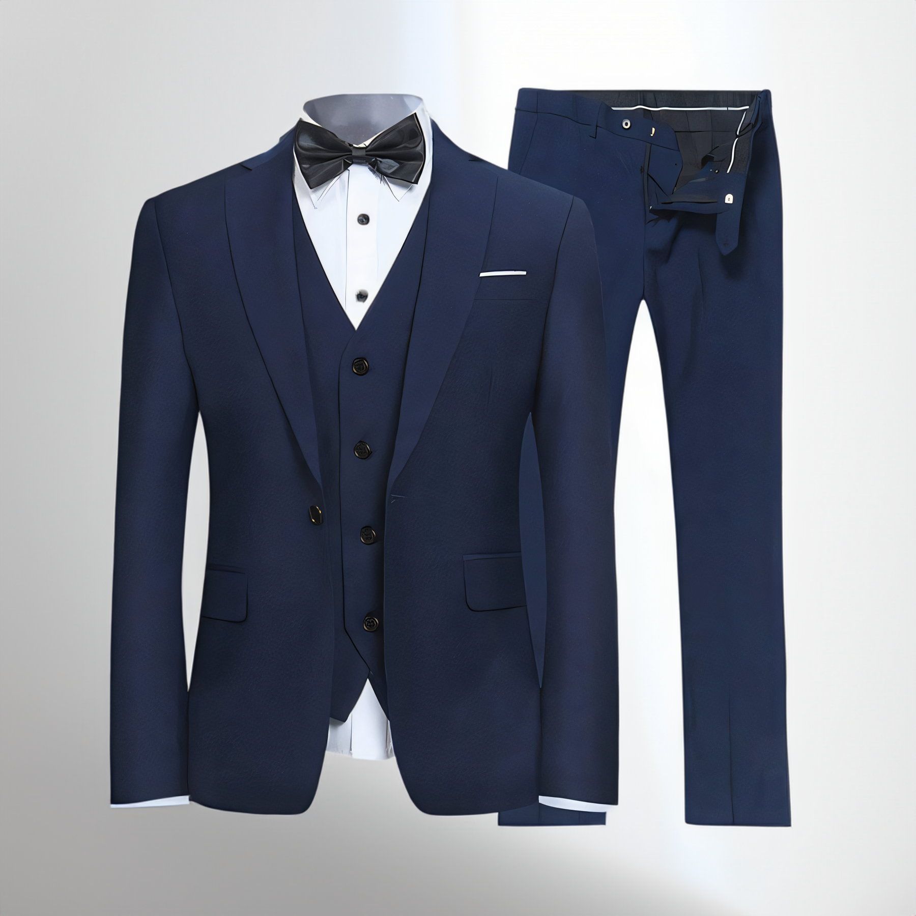 Men's 3 Piece Suits Slim Fit One Button Navy Blue Tuxedo