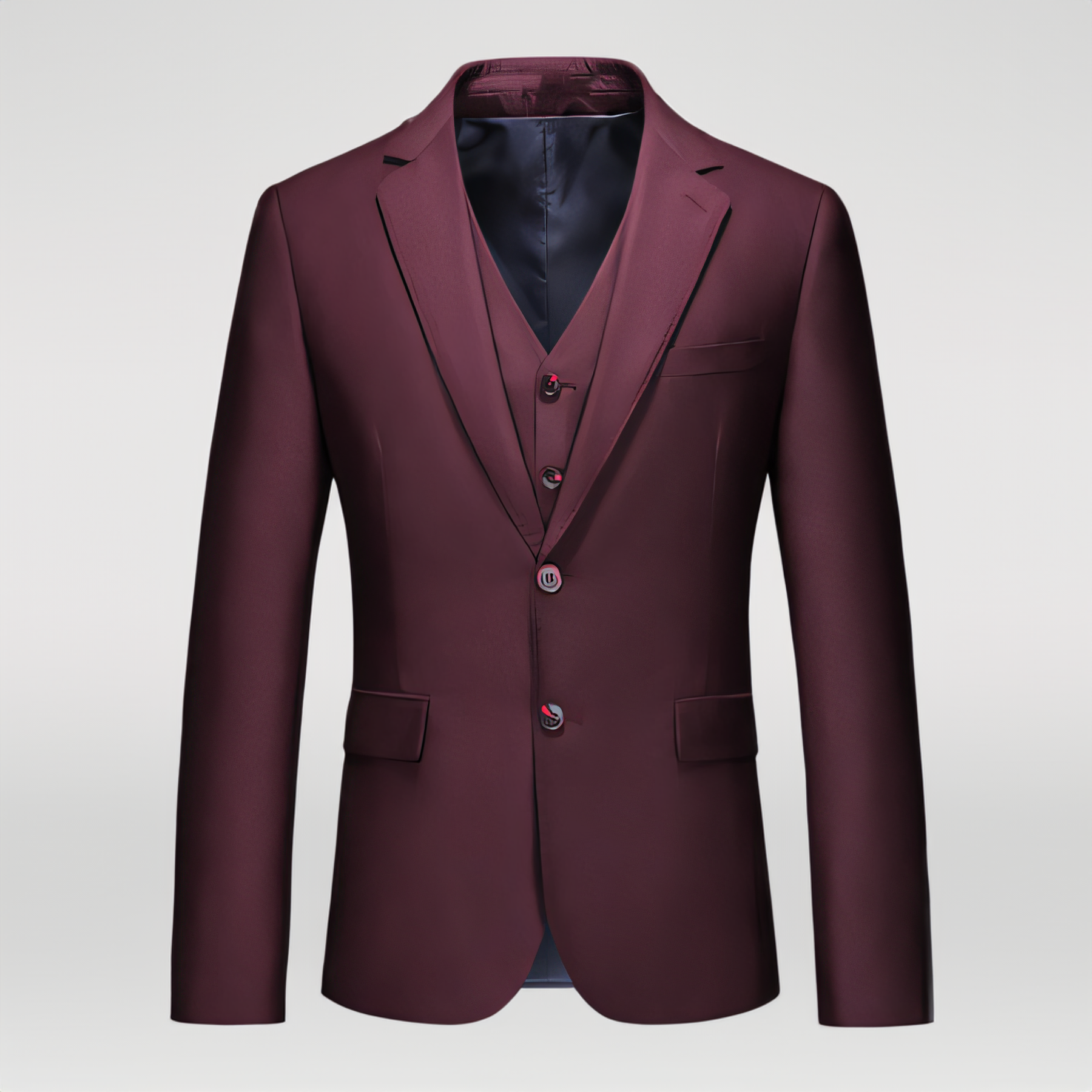 Men's 3 Pieces Suit Slim Fit Peak Lapel Burgundy Wedding Tuxedo