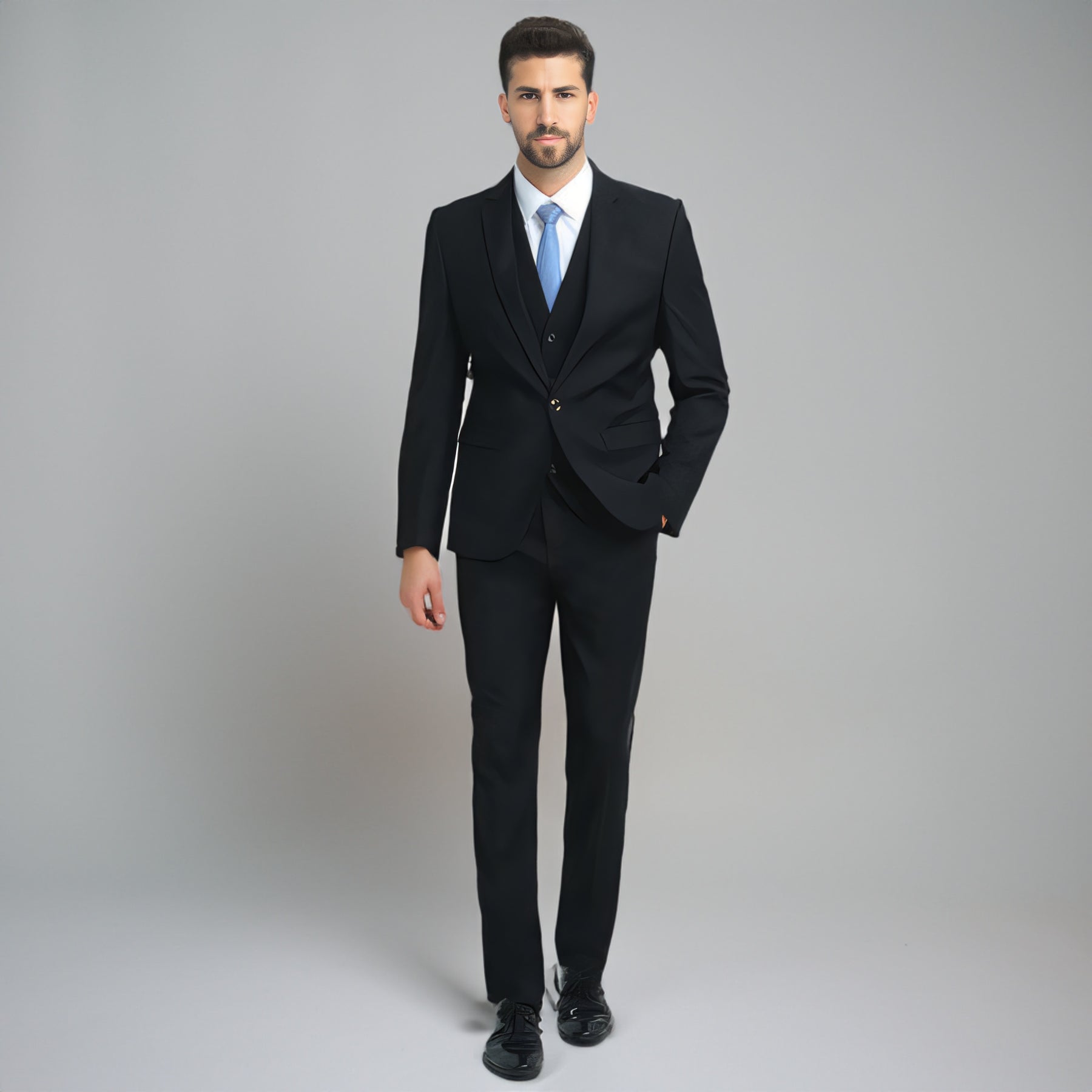 Formal 3 Piece Men's Suit Slim Fit Solid Peak Lapel Suit