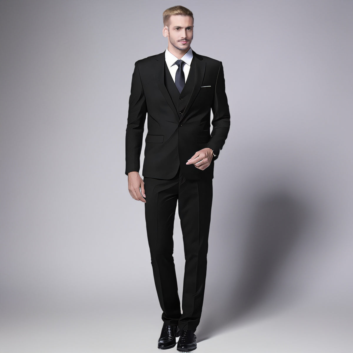 Formal 3 Piece Men's Suit Slim Fit Solid Peak Lapel Suit