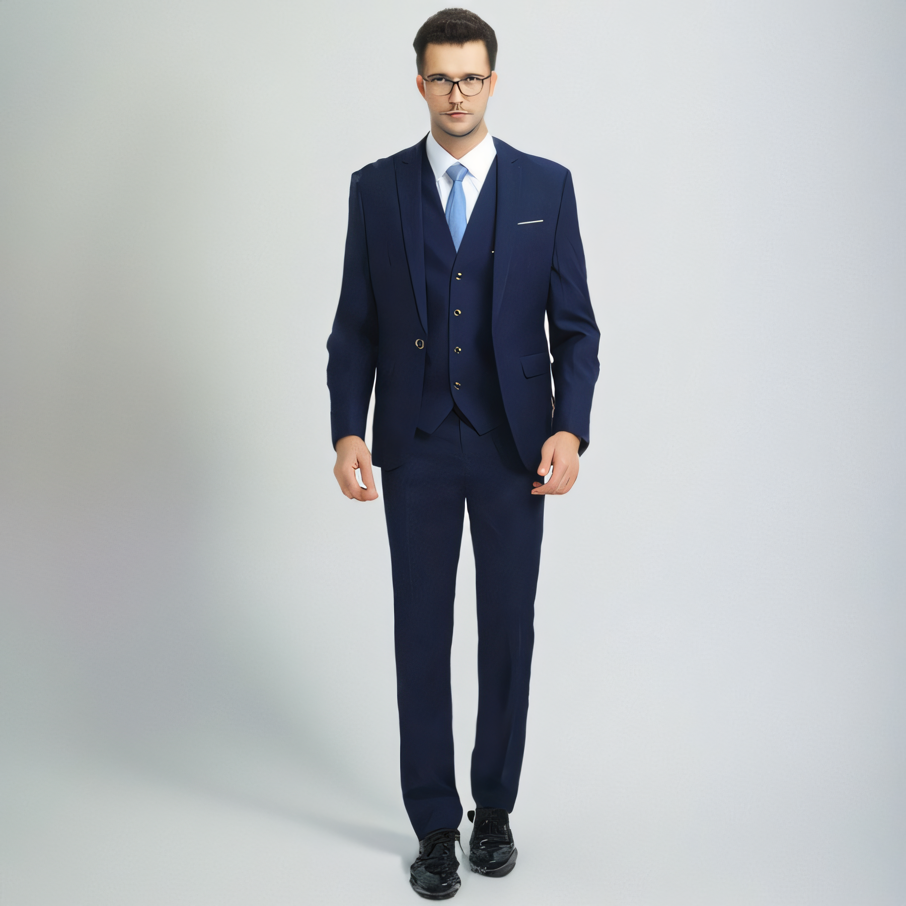 Men's 3 Piece Suits Slim Fit One Button Navy Blue Tuxedo