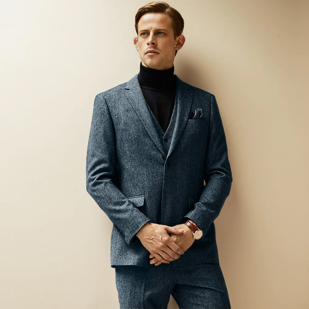 Men's Vintage 3 Pieces Tweed Notch Lapel Suit