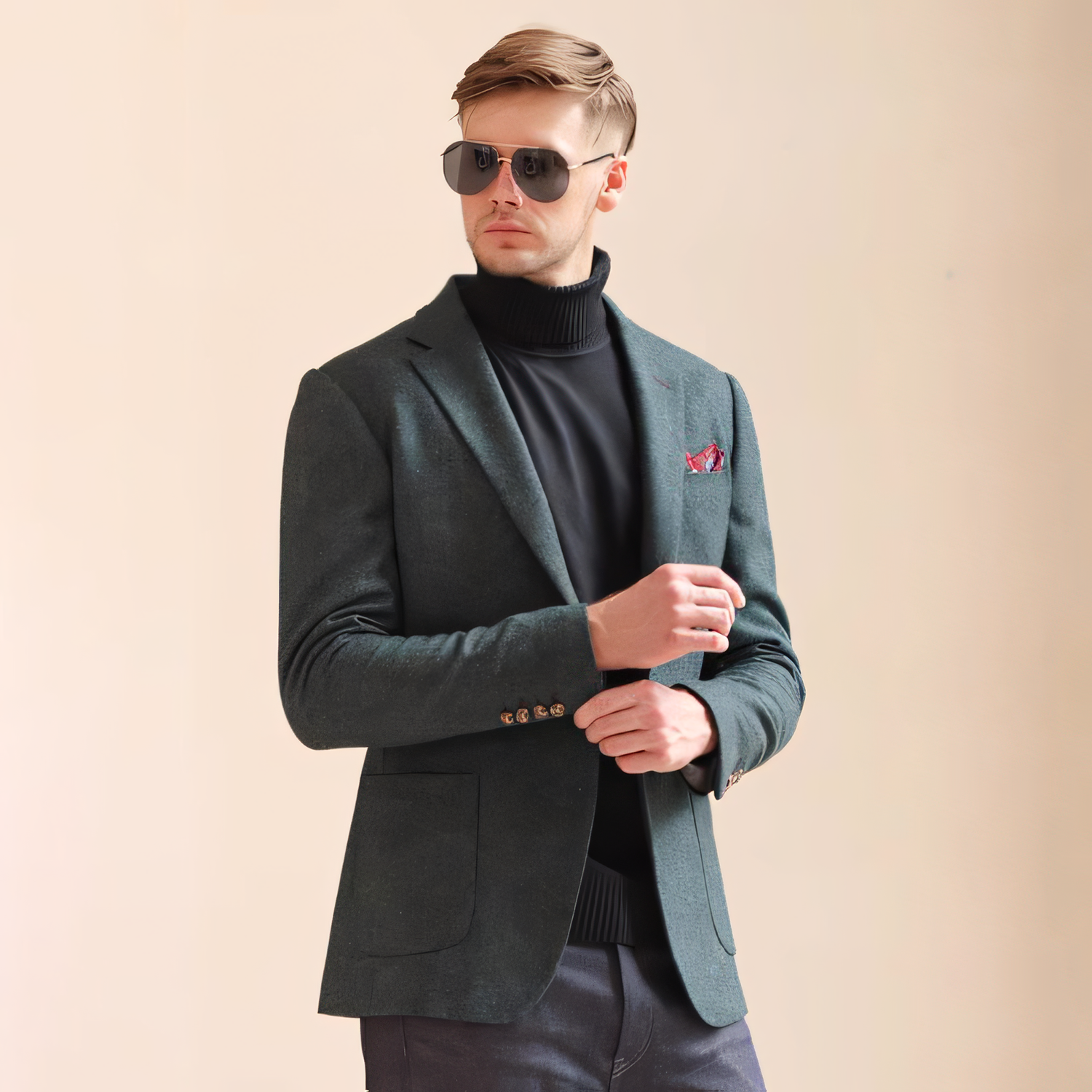 Men's Vintage Herringbone Teal Tweed Notch Lapel Blazer Jacket
