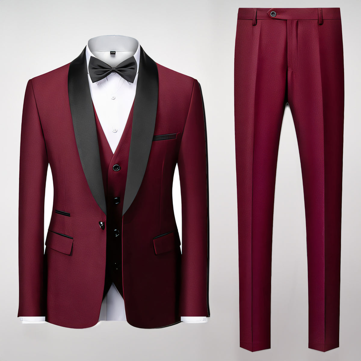 Formal Men's Slim Fit Classic Burgundy Groom Shawl Lapel Tuxedo 3 Piece Suits