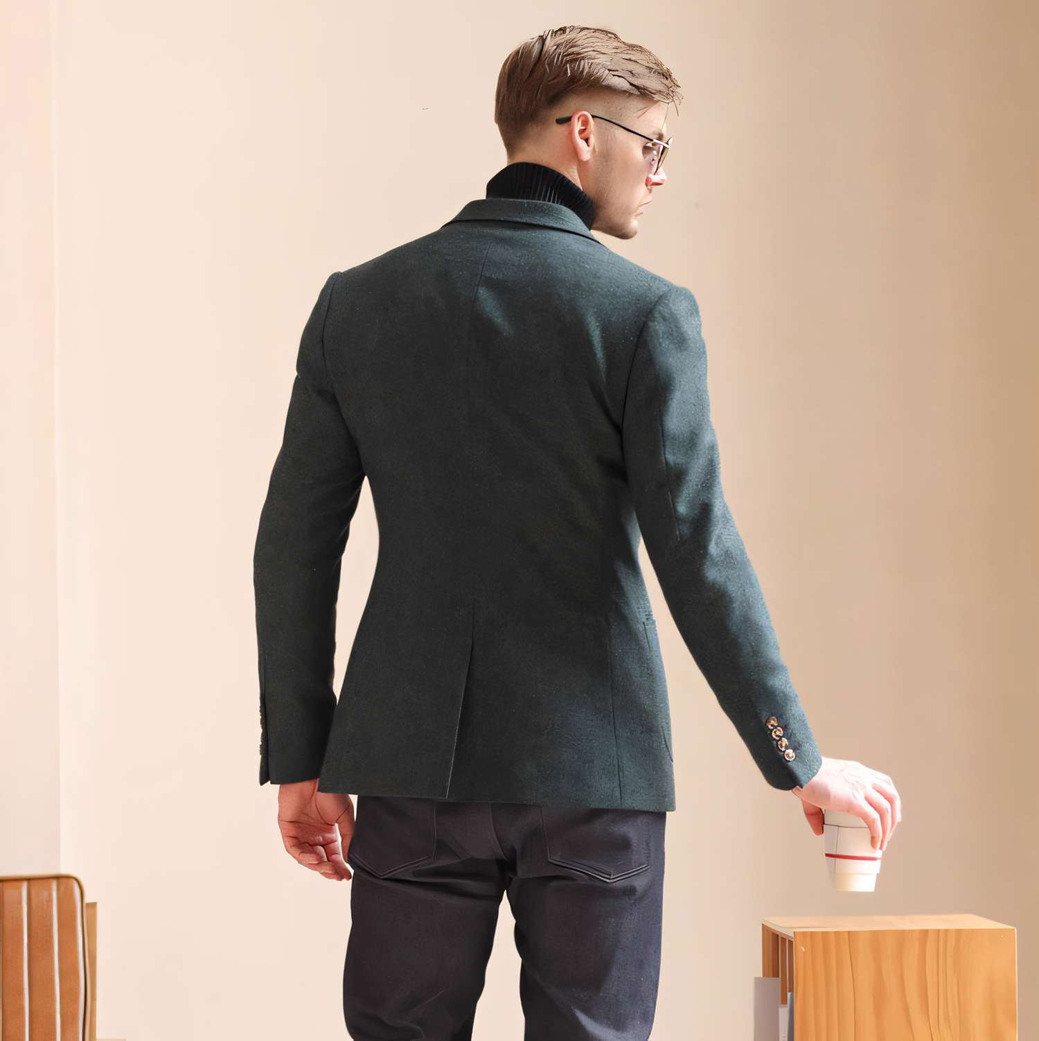 Men's Vintage Herringbone Teal Tweed Notch Lapel Blazer Jacket