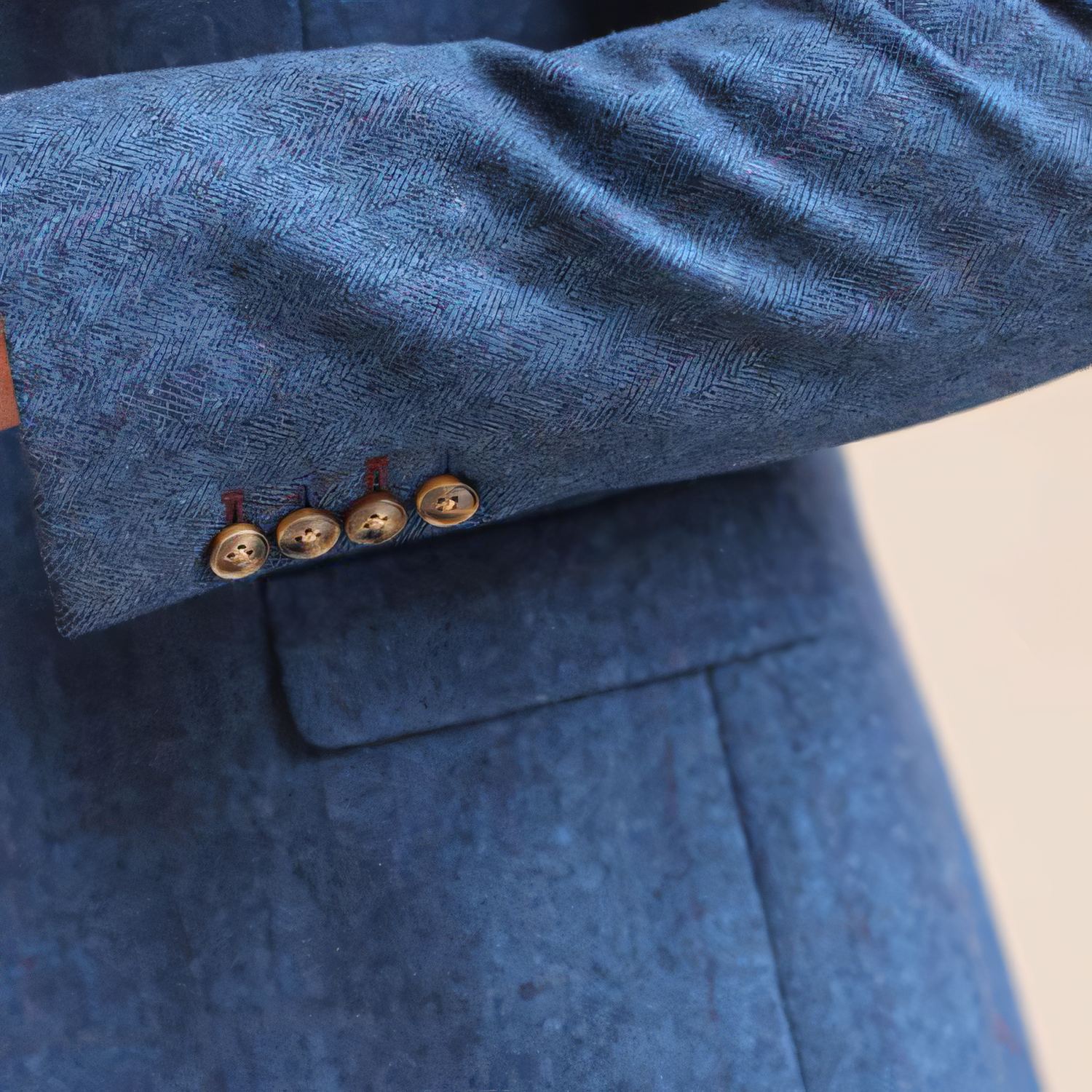 Men's Vintage Herringbone Navy Blue Tweed Notch Lapel Blazer Jacket