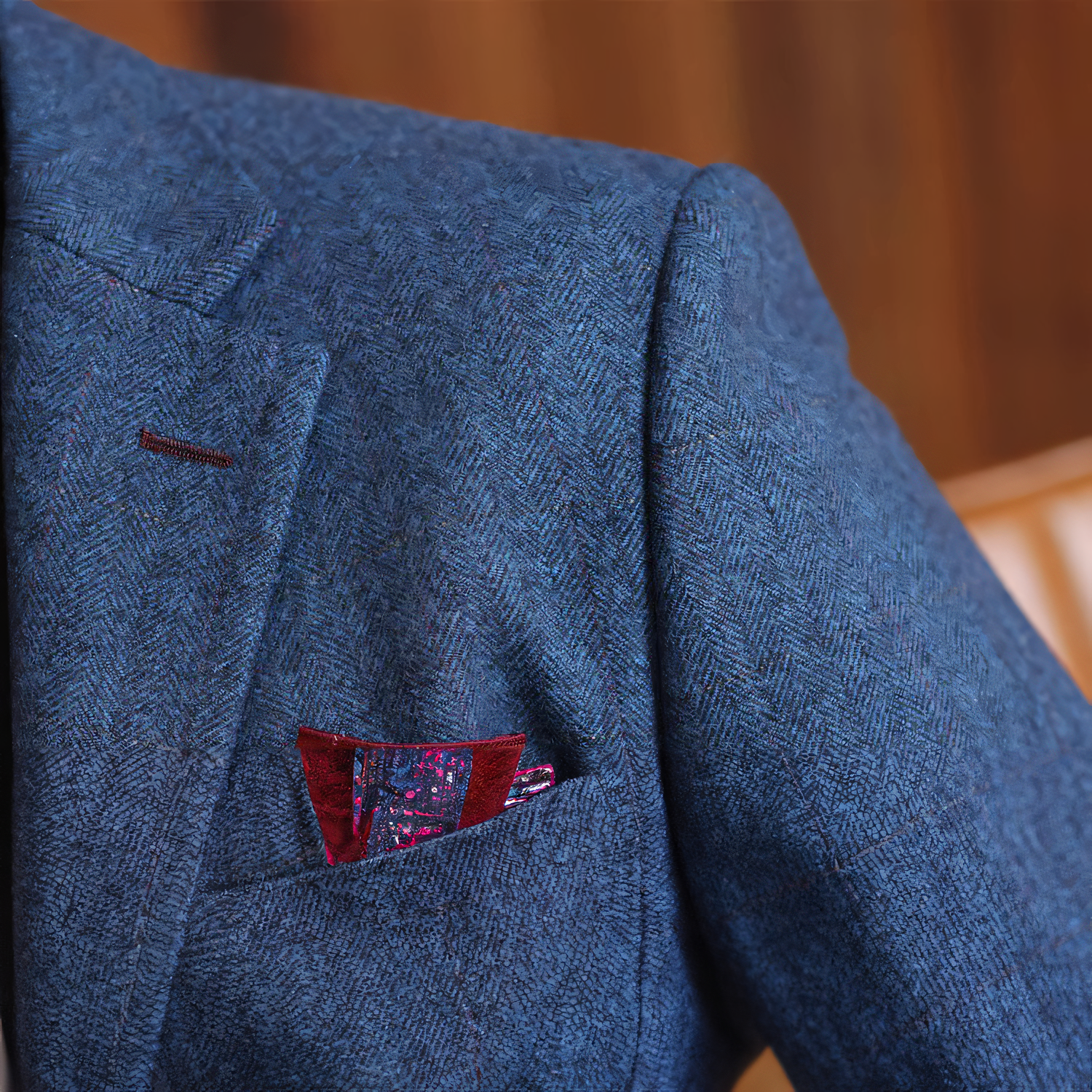 Men's Vintage Herringbone Navy Blue Tweed Notch Lapel Blazer Jacket