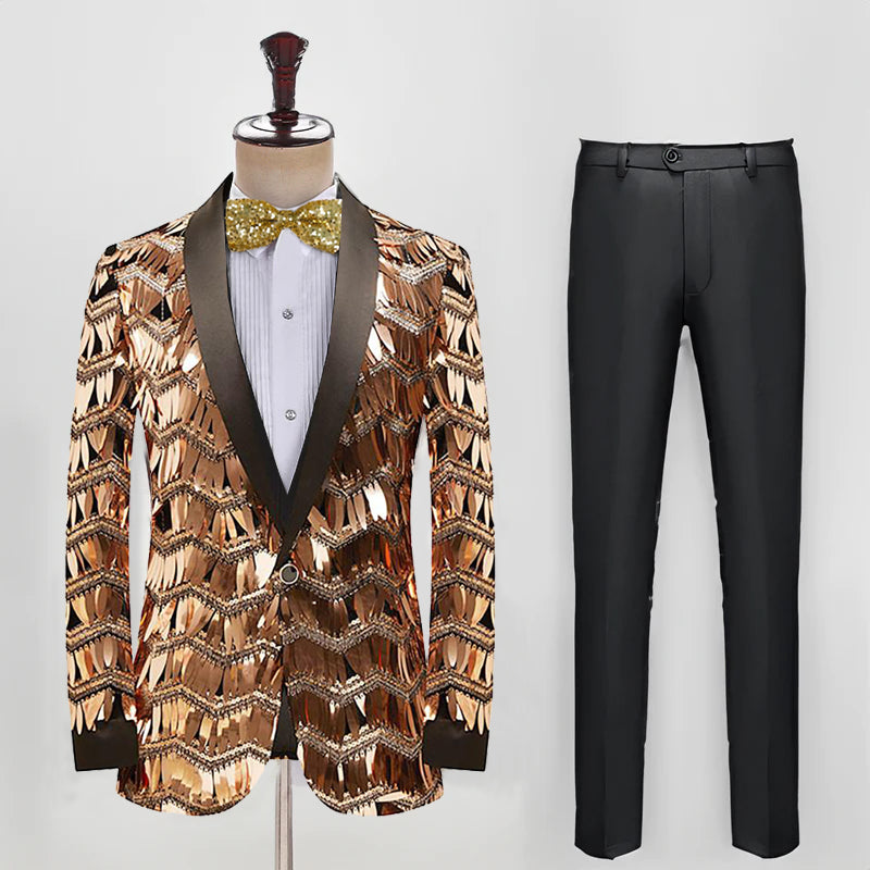 Men's Fashion 2 Pieces Suit Tassels Sequin Tuxedo