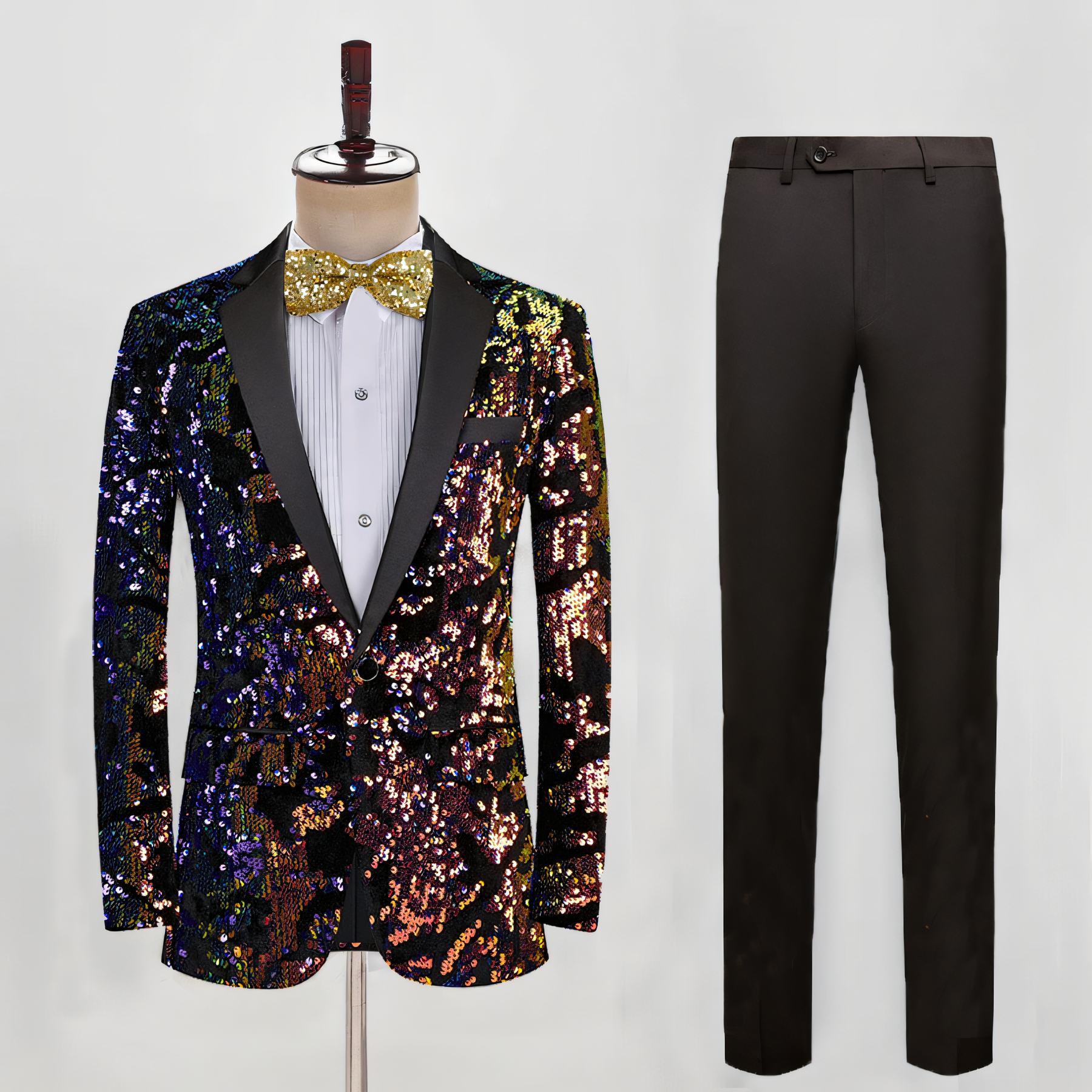 Men's 2 Pieces Sparkly Blazer Sequined Embroidered Black Colorful Tuxedo