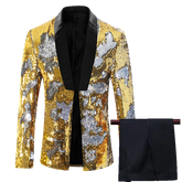 Men's 2 Pieces Suit Two-Tone Sequin Shawl Collar Tuxedo