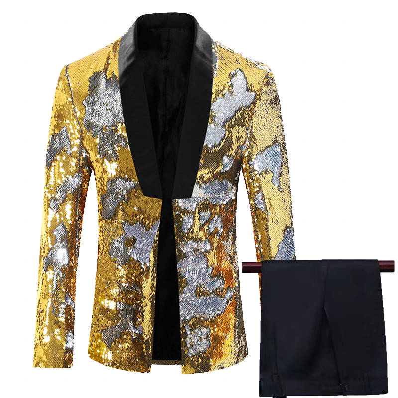 Men's 2 Pieces Suit Two-Tone Sequin Shawl Collar Tuxedo