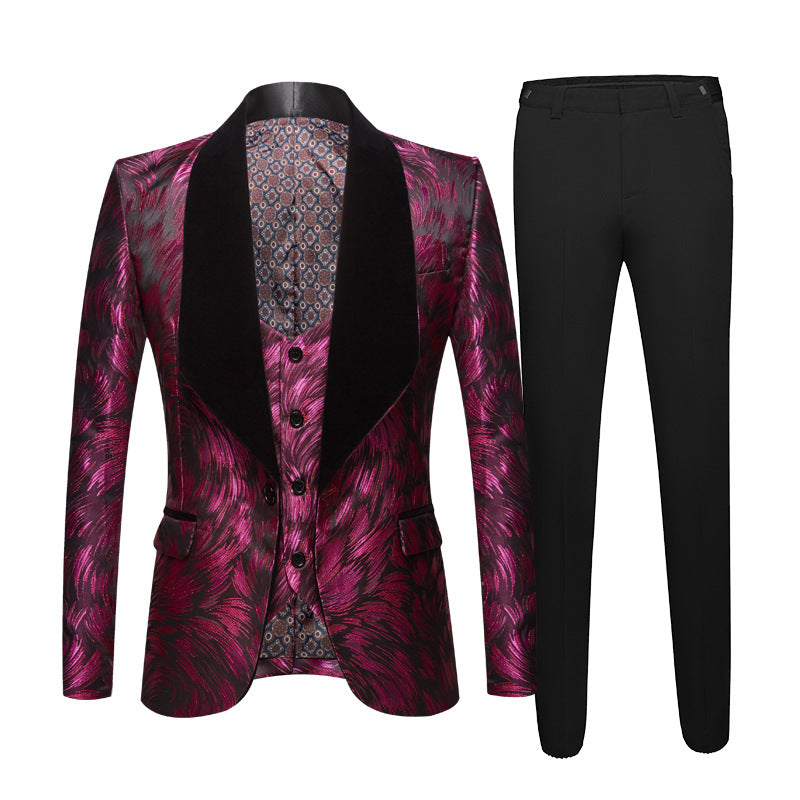 Men's 3 Pieces Suit Textured Print Shawl collar Tuxedo