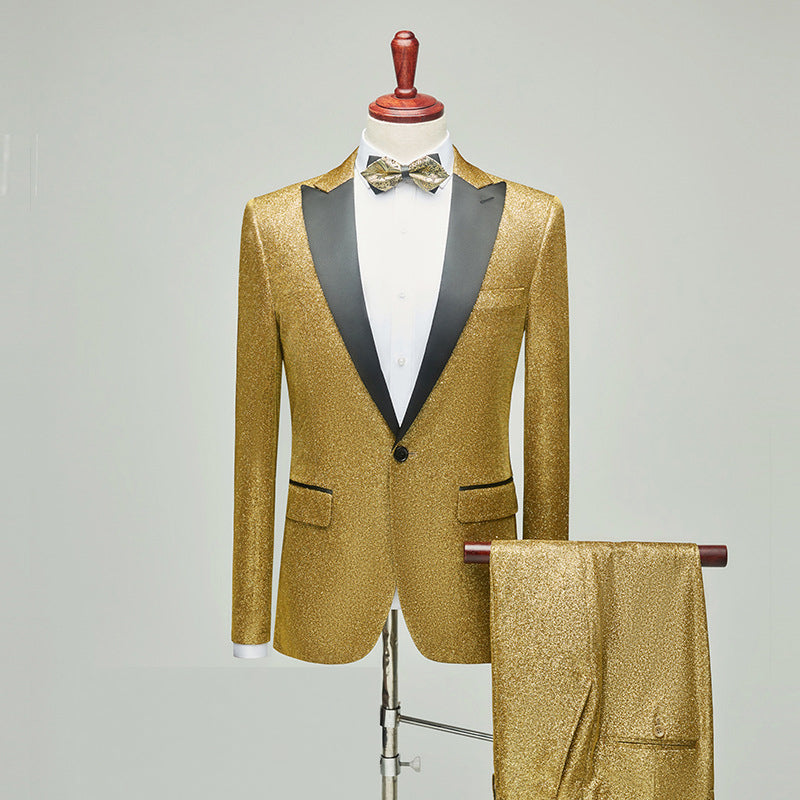 Men's 2 Pieces Suits Slim Fit Sequin Peak Lapel Tuxedos