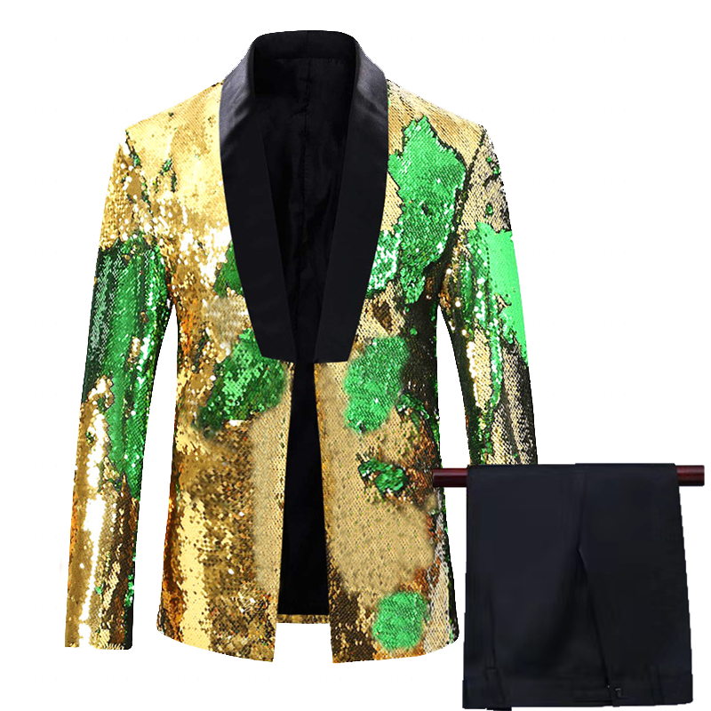 Men's 2 Pieces Suit Two-Tone Sequin Shawl Collar Tuxedo