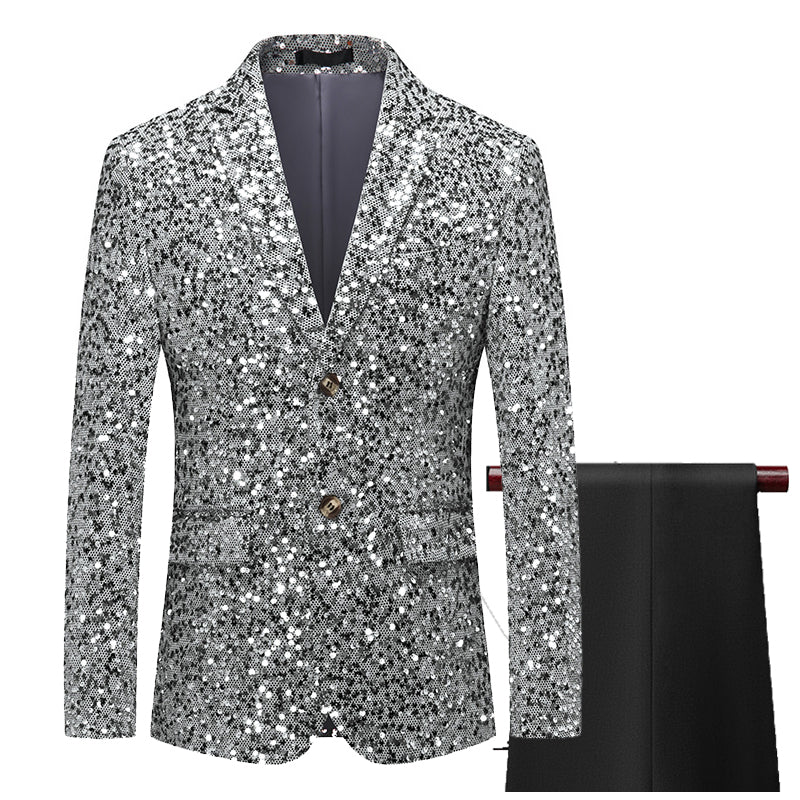 Men's 2 Pieces Gold and Silver Stage Sequin Tuxedo Blazer