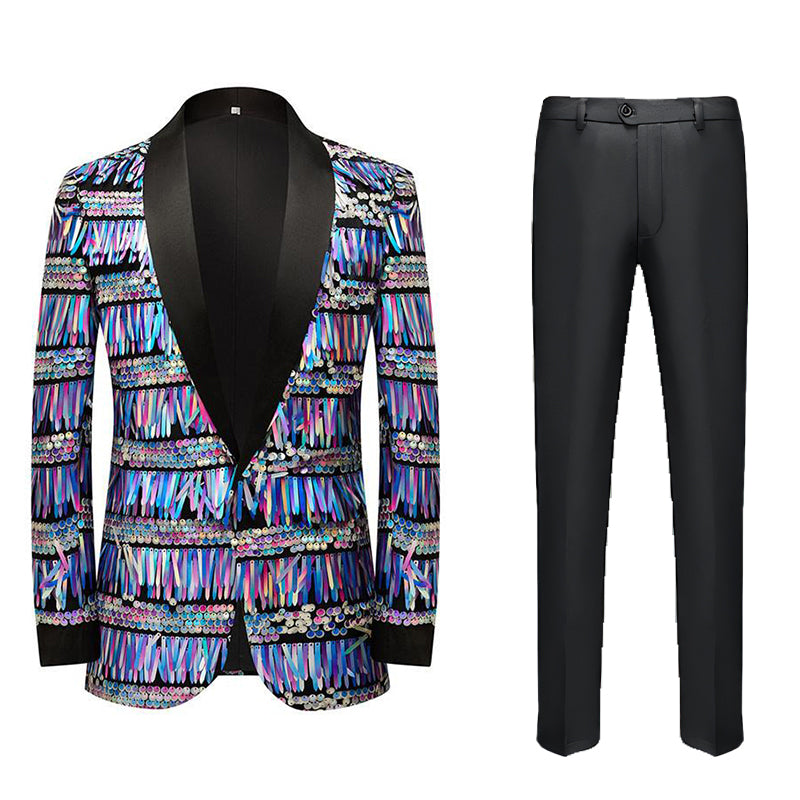 Men's Fashion 2 Pieces Suit Tassels Sequin Tuxedo