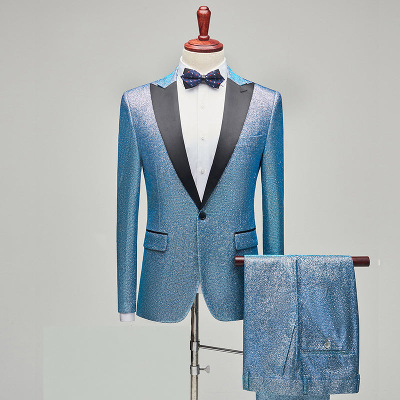 Men's 2 Pieces Suits Slim Fit Sequin Peak Lapel Tuxedos