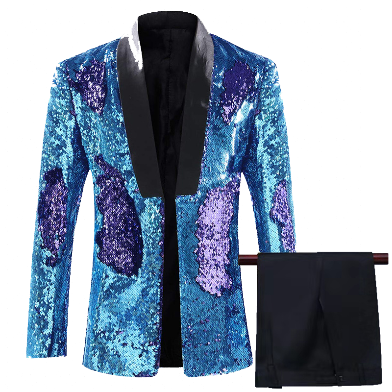 Men's 2 Pieces Suit Two-Tone Sequin Shawl Collar Tuxedo