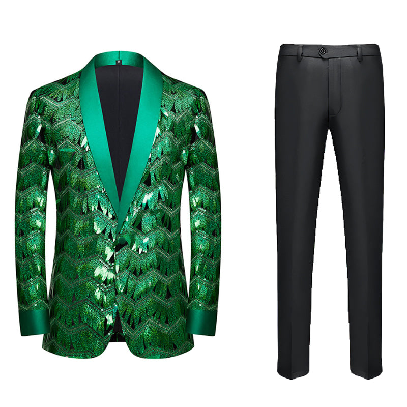 Men's Fashion 2 Pieces Suit Tassels Sequin Tuxedo