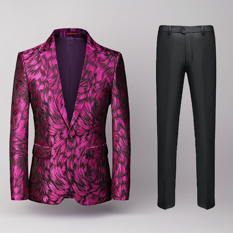 Men's 2 Pieces Textured Print Tuxedo Suit
