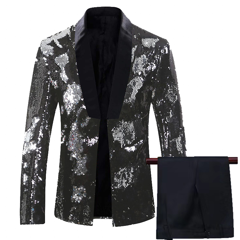 Men's 2 Pieces Suit Two-Tone Sequin Shawl Collar Tuxedo