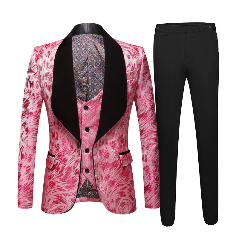 Men's 3 Pieces Suit Textured Print Shawl collar Tuxedo