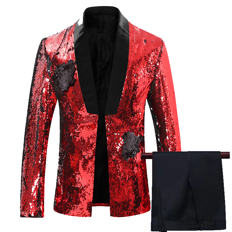 Men's 2 Pieces Suit Two-Tone Sequin Shawl Collar Tuxedo