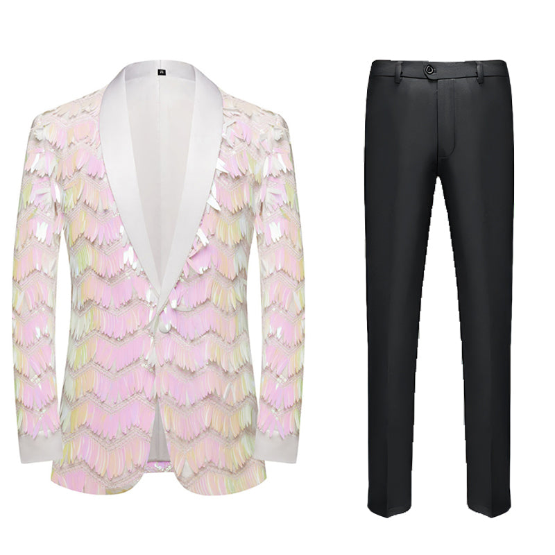 Men's Fashion 2 Pieces Suit Tassels Sequin Tuxedo