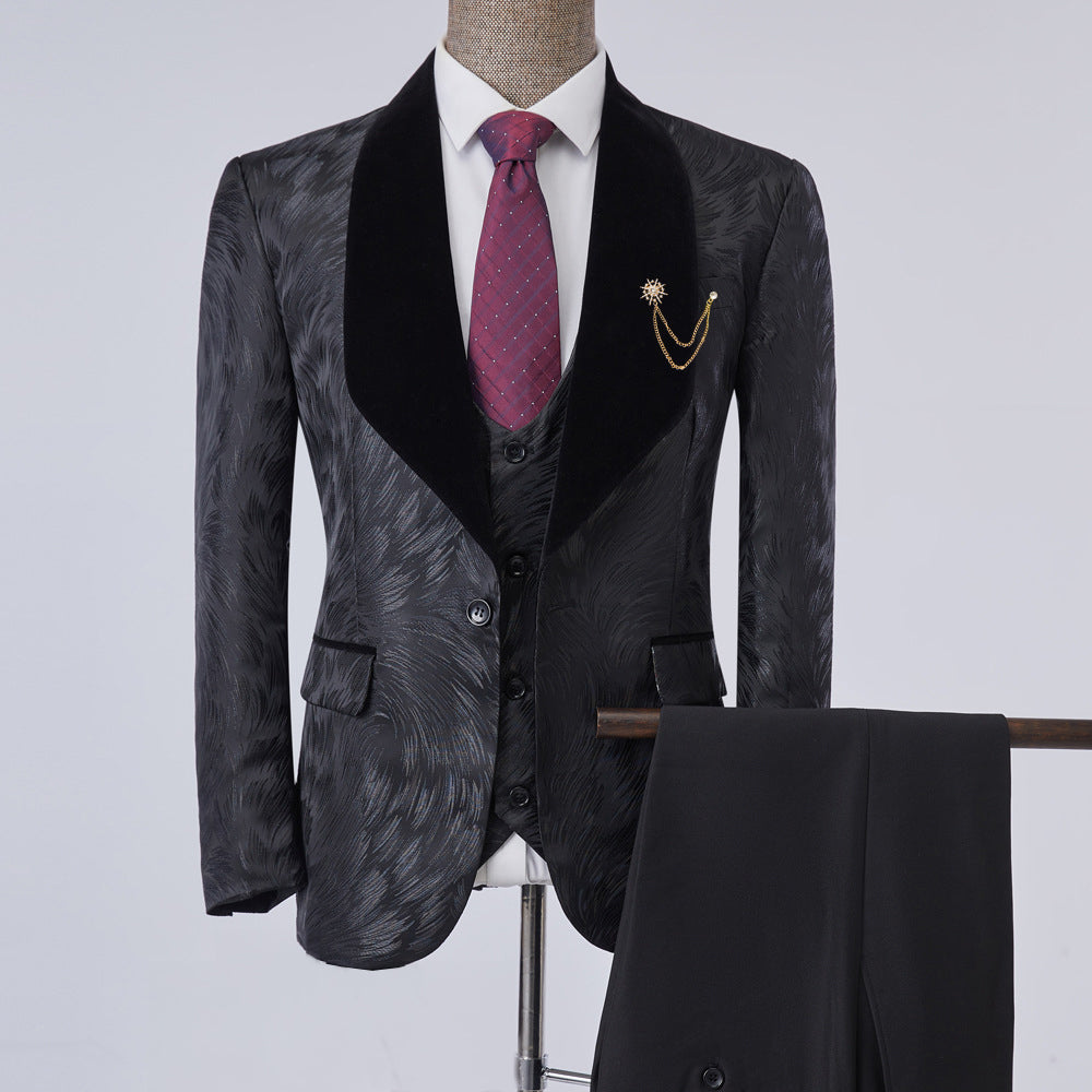 Men's 3 Pieces Suit Textured Print Shawl collar Tuxedo