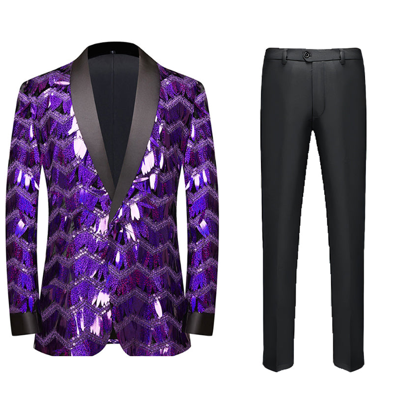 Men's Fashion 2 Pieces Suit Tassels Sequin Tuxedo